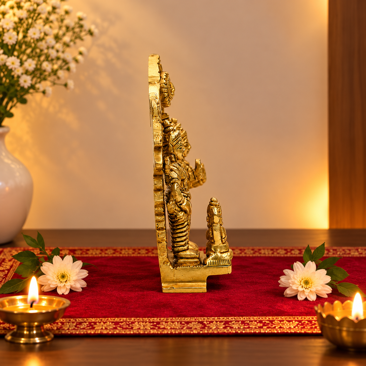 Ram Darbar with Hanuman Under Decorative Arch Idol | Antique Golden Brass Finish