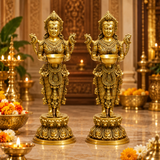 Deepa Lakshmi Standing Diya Holder Idol Set of 2 | Antique Golden Brass Finish