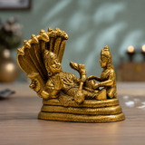 Lord Vishnu Resting on Sheshnag with Goddess Lakshmi Idol | Antique Golden Brass Finish