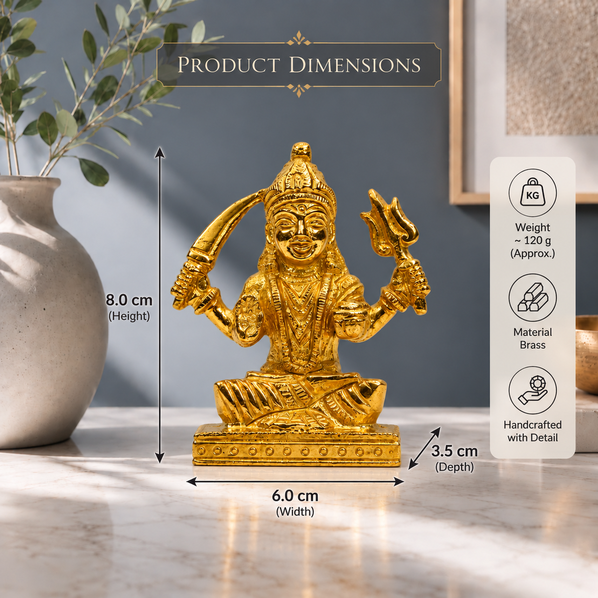 Lord Khandoba Maharaj Idol | Polished Golden Brass Finish