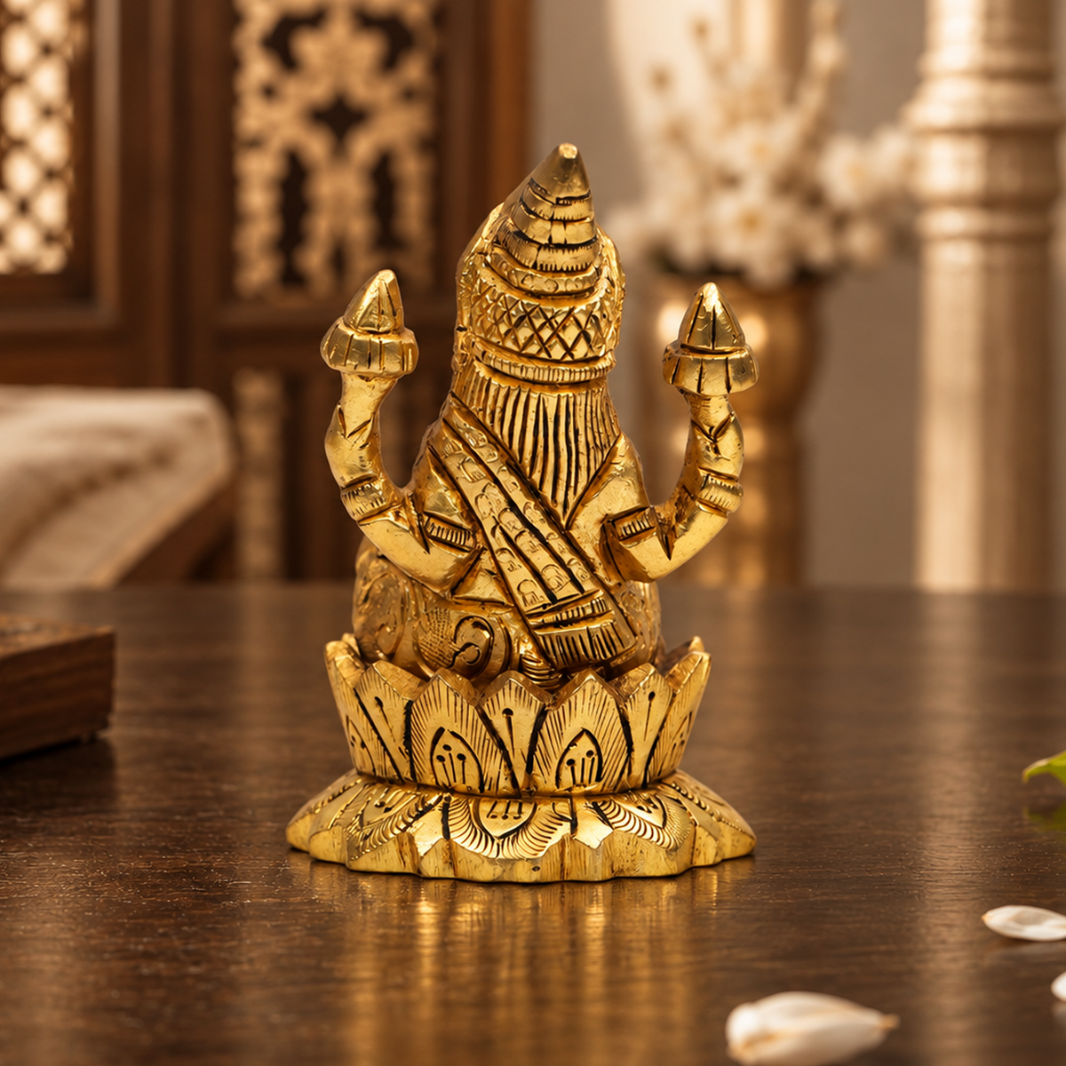 Goddess Lakshmi On Lotus Idol – 24K Gold & 999 Silver Plated