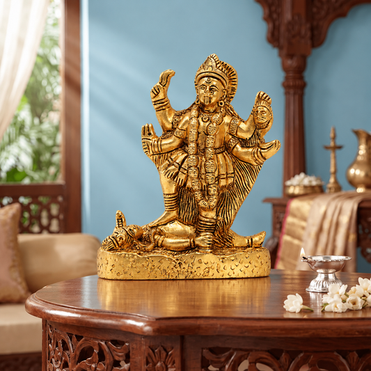 Maa Kali Standing on Lord Shiva Idol | Antique Brass Finish