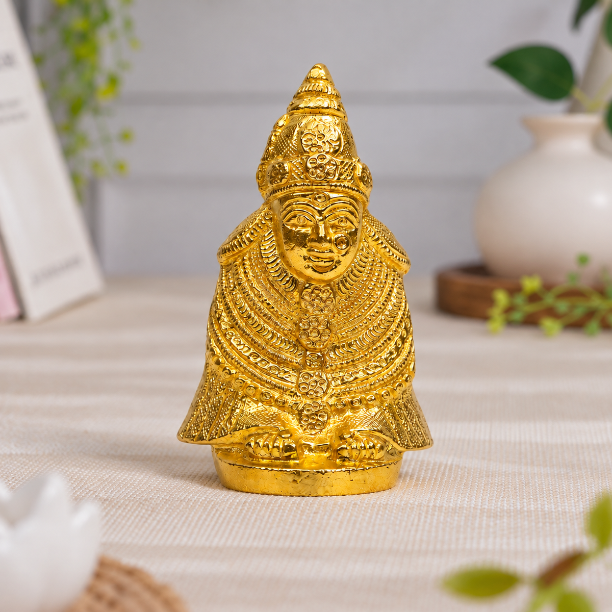 Kolhapur Mahalaxmi Ambabai Idol | Polished Golden Brass Finish