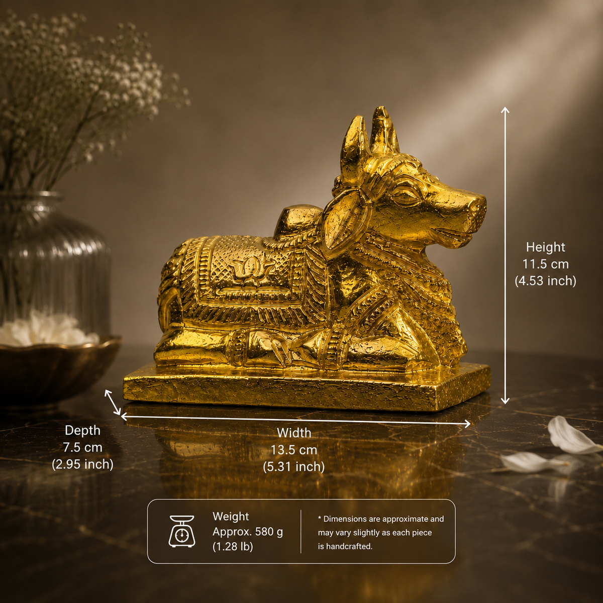 Nandi Bull Showpiece | Polished Brass Finish