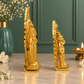 Set of 2 Lord Vitthal and Goddess Rukmini Idols with Decorative Arch | Polished Golden Brass Finish
