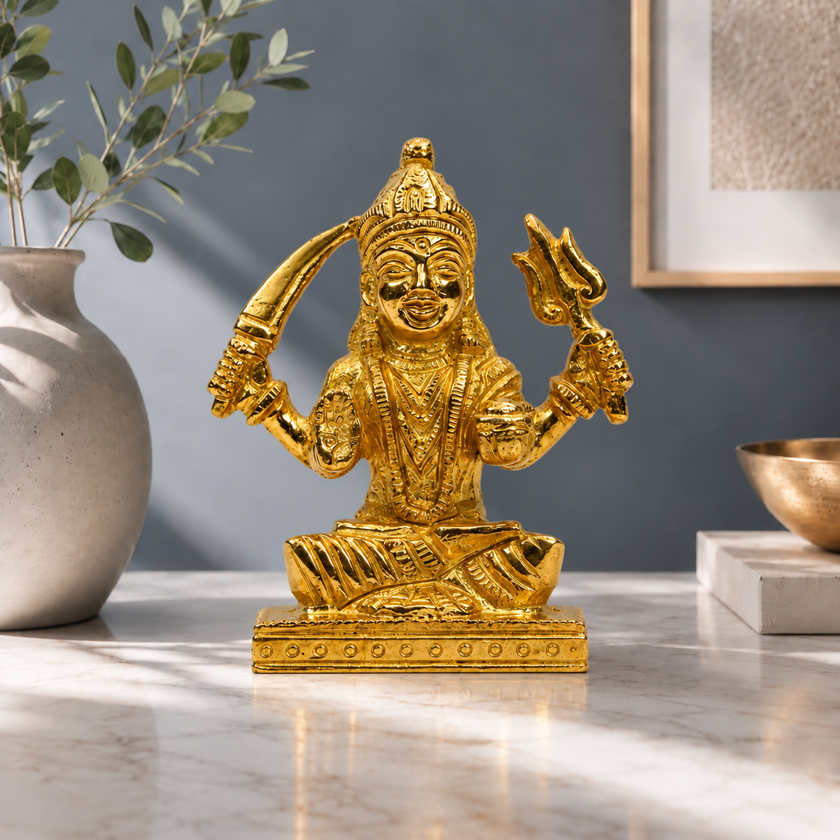 Lord Khandoba Maharaj Idol | Polished Golden Brass Finish