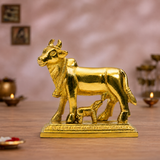 Kamadhenu Cow and Calf Showpiece | Polished Brass Finish