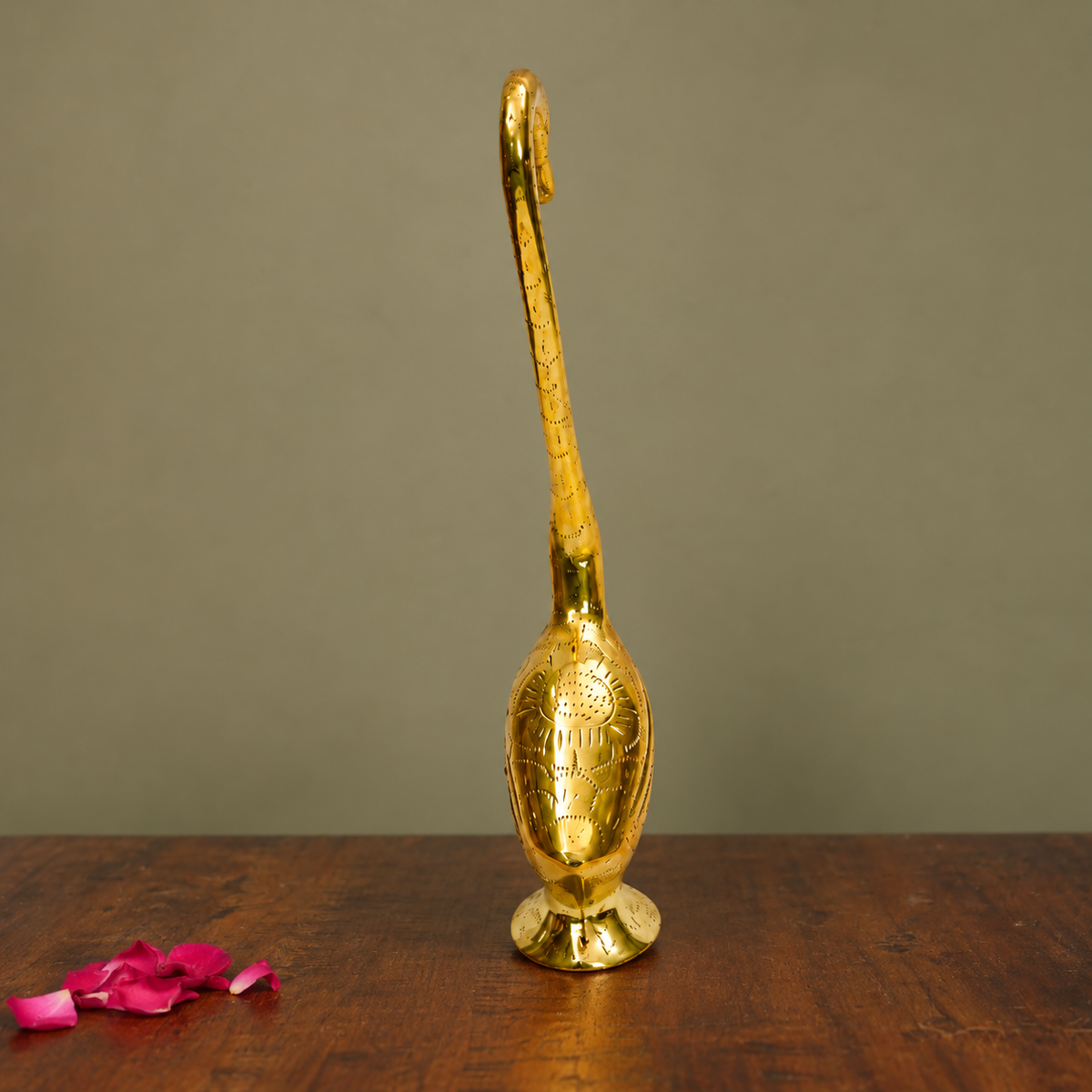 Decorative Swan Figurine with Long Curved Neck | Polished Golden Brass Finish