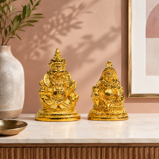 Brass Kubera Lakshmi Idol Set | Lord Kubera & Goddess Lakshmi Murti