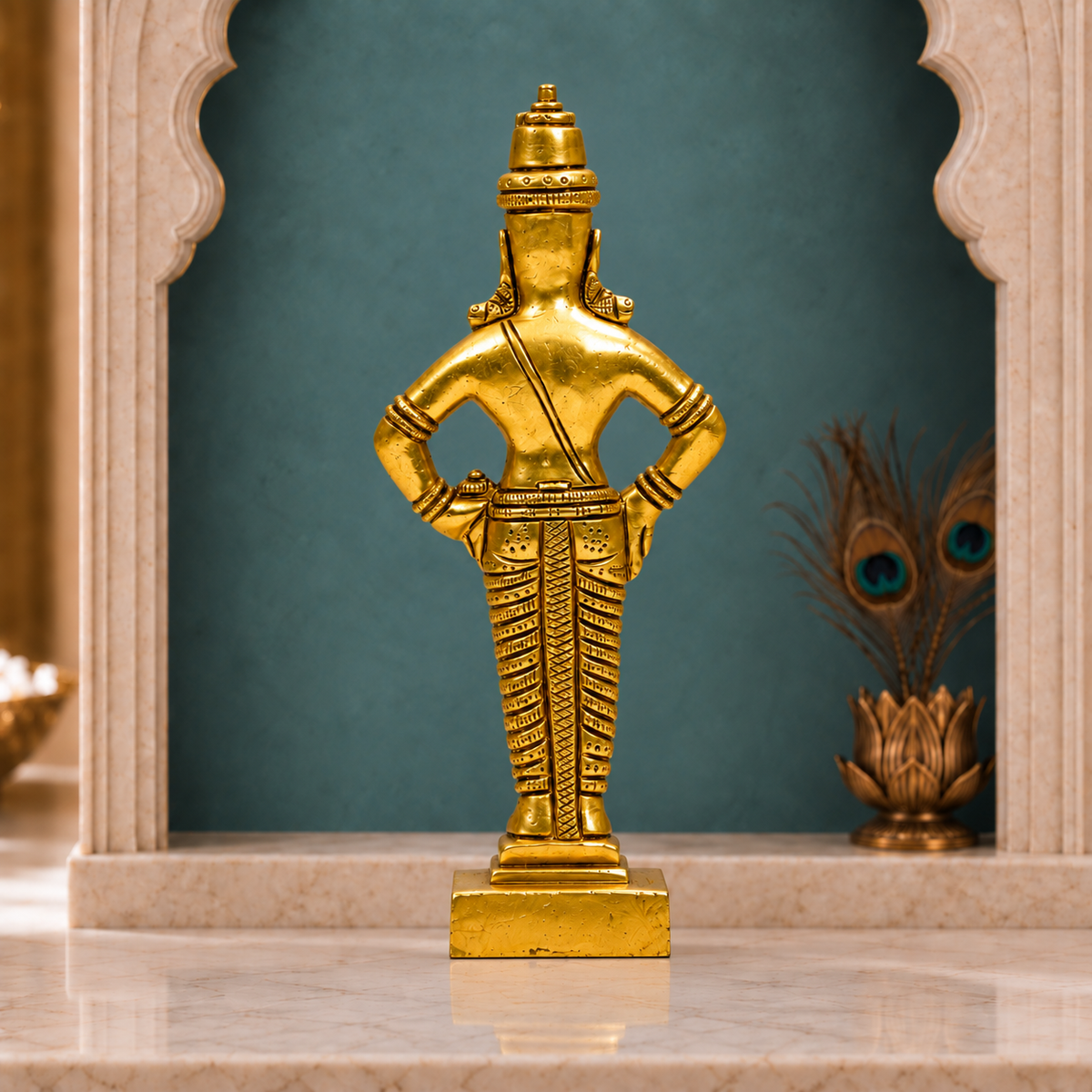 Lord Vitthal Standing Idol | Antique Golden Brass Finish