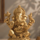 Lord Ganesha Seated on Lotus Idol | Antique Golden Brass Finish