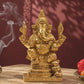 Lord Ganesha Seated Idol with Mouse | Antique Golden Brass Finish