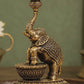 Decorative Elephant Diya Stand with Dual Bowls | Antique Golden Brass Finish